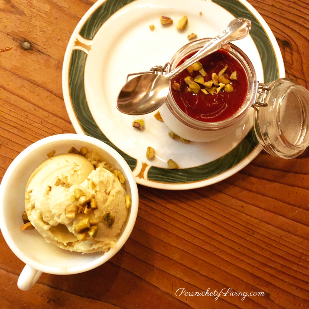 vegan House-made pistachio ice cream & malabi at Aviv
