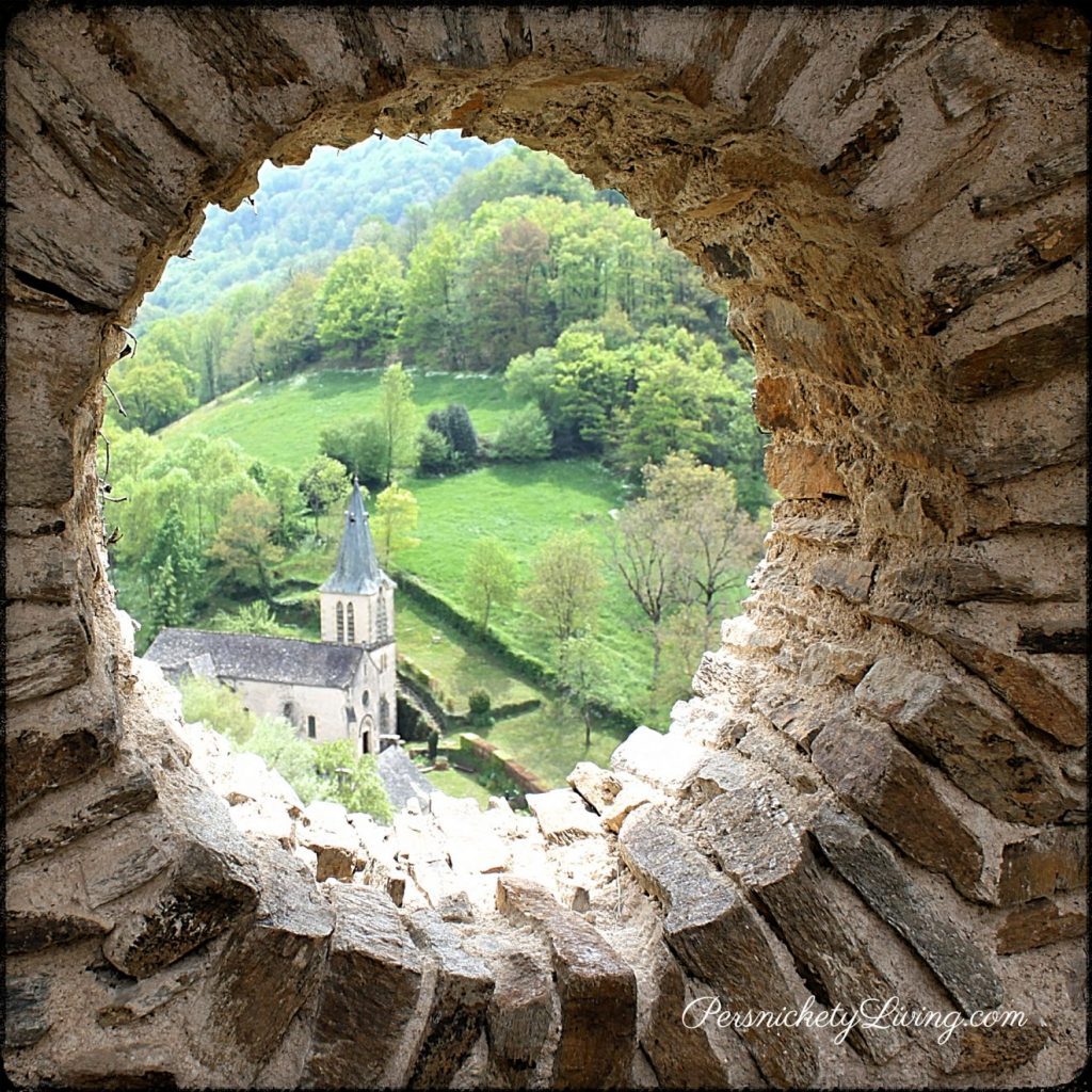 View of the church from the castle in French town Belcastel