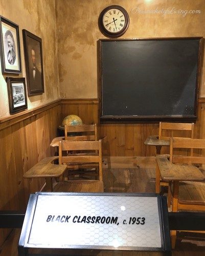 Black classroom in 1953, dark, dingy, old