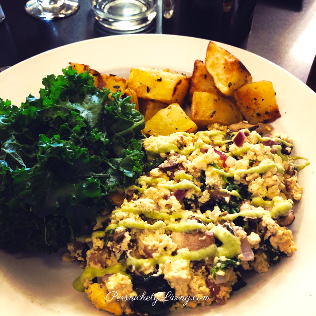 Spinach & Mushroom Scramble at Blossoming Lotus vegan-friendly restaurant in northeast portland
