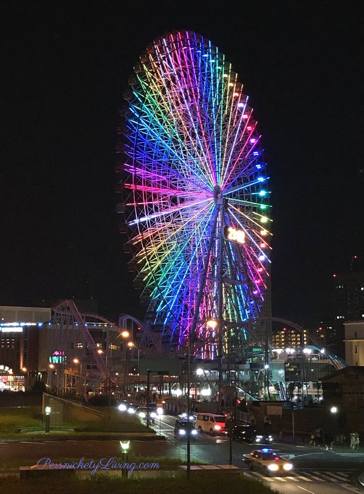 Colorful ferris wheel with clock in Yokohama