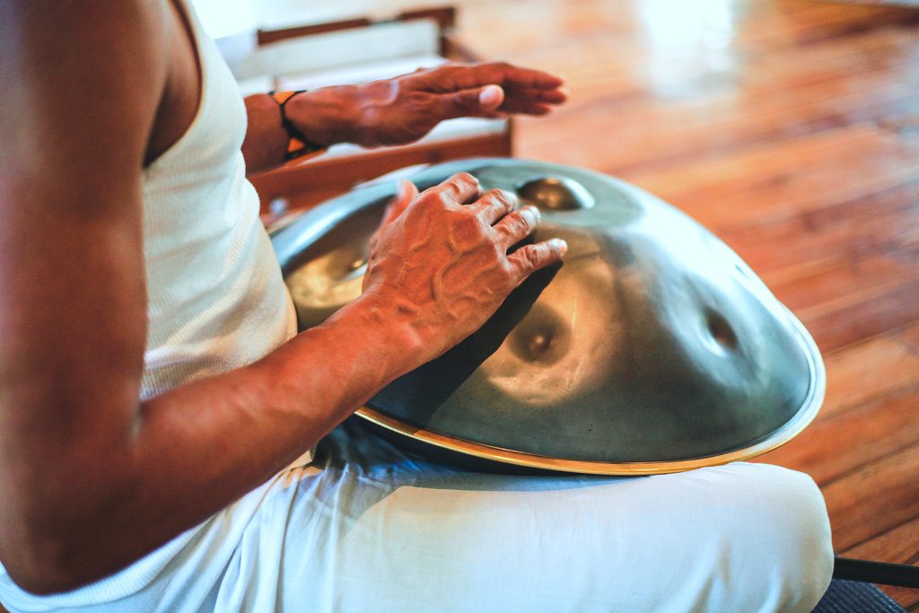 Masood Ali Khan playing hand drum