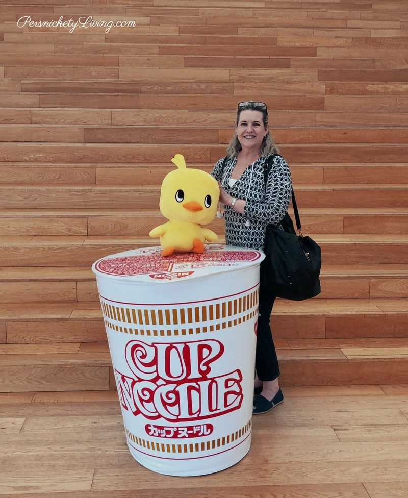 Posing with Hiyoko-chan Cup Noodles mascot