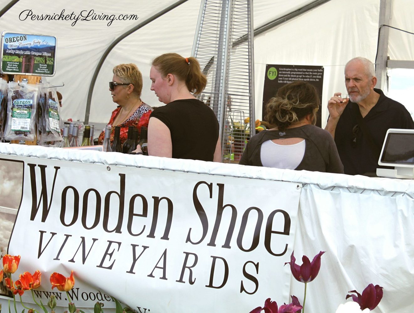 people tasting Wooden Shoe Wine at the Portland Tulip Festival