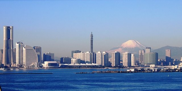 blue sea yokohama skyline Mt Fuji